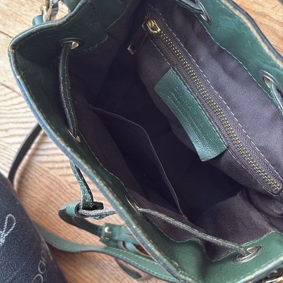 Divina Firenze Small green 2-way bucket bag genuine leather tassels - Picture 6 of 11